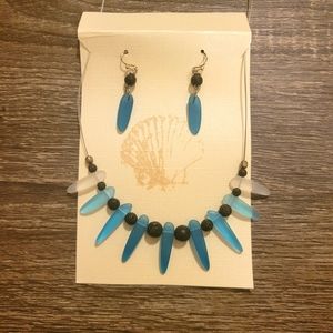 Blue and Black Hawaiian Jewelry Set Necklace and Earrings